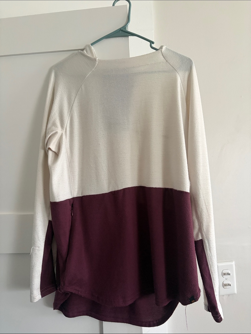Colorblock Long Sleeve Top - Cream and Burgundy